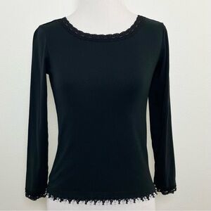 Chic Black Lace-Trimmed Long Sleeve Top
